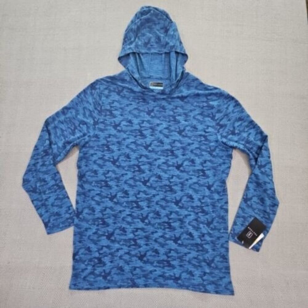 PGA Tour Men's Medium Blue Grouper Heather Camo Print Water Repellent Hoodie NWT